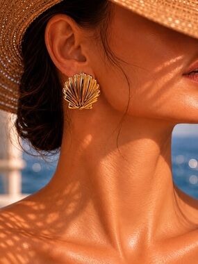 Gold Shell Statement Earrings – Vintage Coastal Glam | Gold Tone